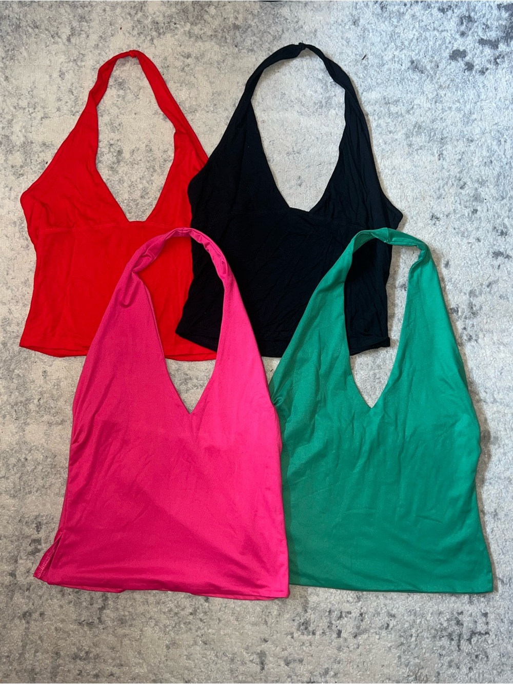 Halter V-Neck Tank Tops - Red, Black, Pink, Green (Set of 4)